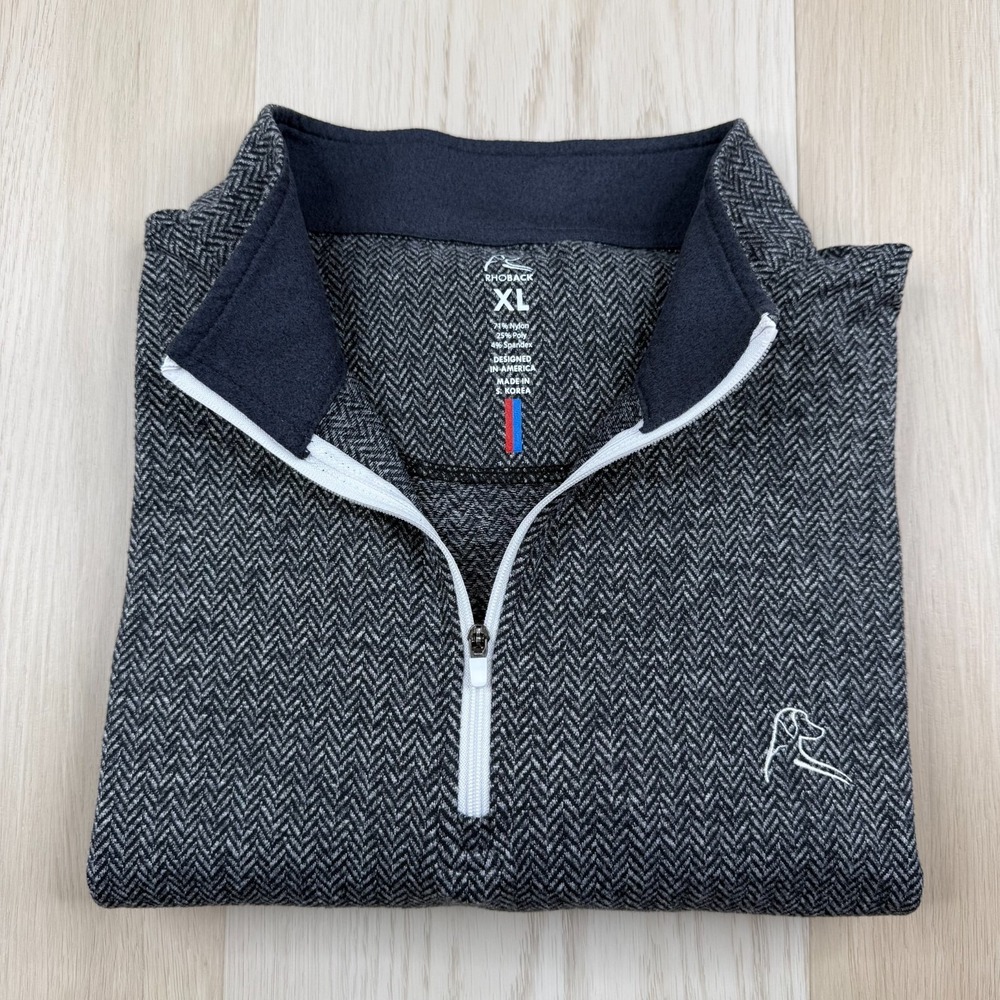 Rhoback Mens Gray Herringbone Golf Performance 1/4 Zip Pullover Sweatshirt Sz L